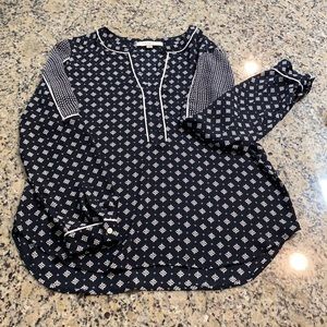 Navy and White Patterned Loft Blouse